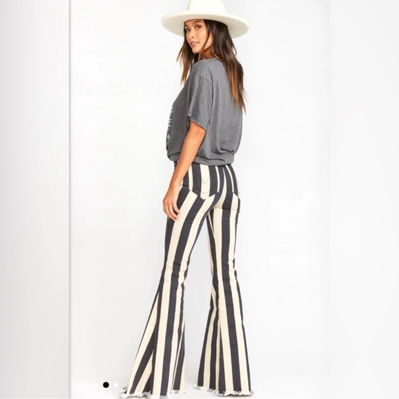ISO Show Me Your MuMu Black and White Striped Flare Bell Jeans Pants - Picture 2 of 2